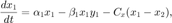 $$\frac{dx_1}{dt} = \alpha_1 x_1-\beta_1 x_1y_1-C_x(x_1-x_2) ,\\$$