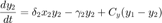 $$\frac{dy_2}{dt} = \delta_2 x_2y_2 - \gamma_2 y_2+C_y(y_1-y_2)$$